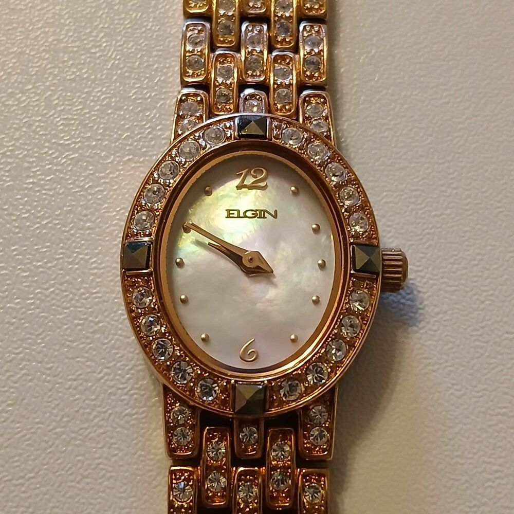 Elgin Women's Rose Gold Tone Gemstone Accent Bracelet Watch EG701 Japan Movt